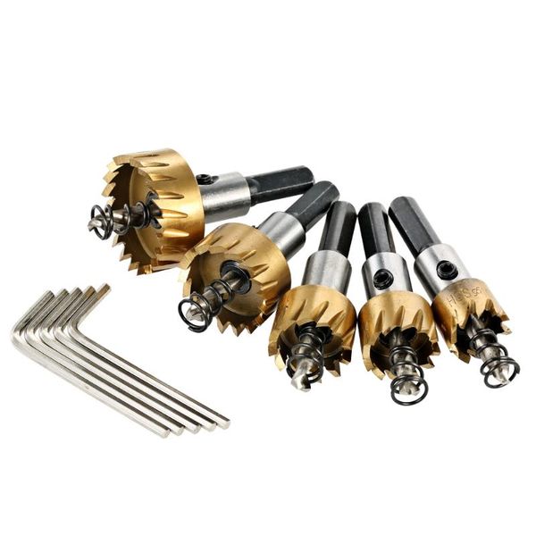 

5pcs high speed steel hole saw wood cutter tool saw tooth hss 6542 titanium coated drill bits set 16/18.5/20/25/30mm power tools