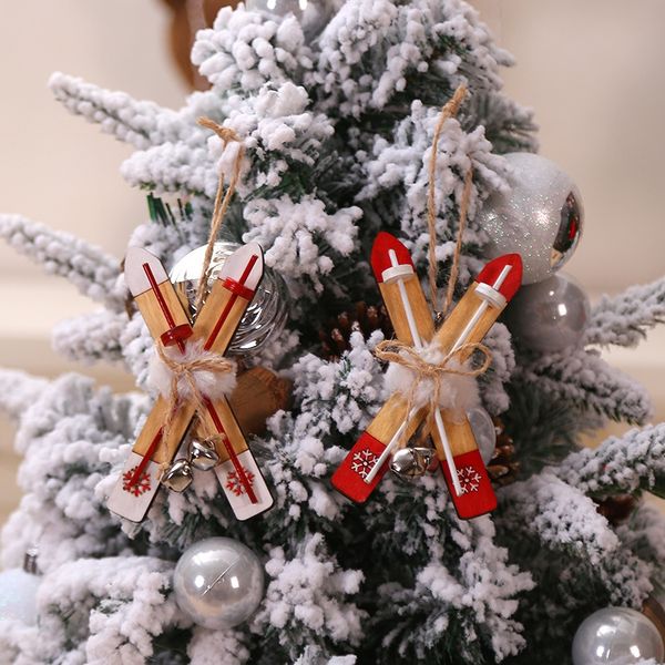 

christmas wooden sleigh decorations with rope and bells hanging christmas pendant drop ornaments xmas party decorations