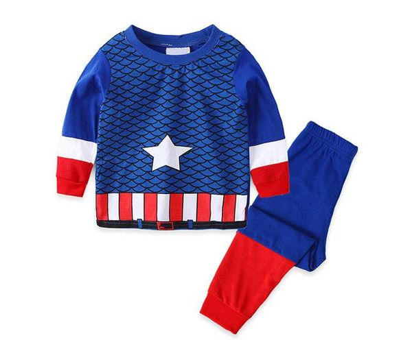 

new long sleeve cotton pyjama boys baby pijamas pajamas captain cartoon 2-7y, Blue;red