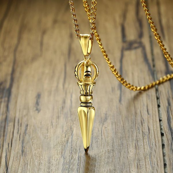 

stainless steel king kong demon pestle man necklace pendant amulet in golden with 24 inch chain, Silver