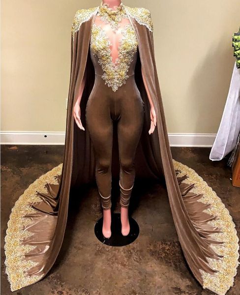 

krikor jabotian вечерний комбинезон с высокой горловиной и длинным накидкой 2019 золотое кружево аппликация арабский дубай пром платье комби, Black;red