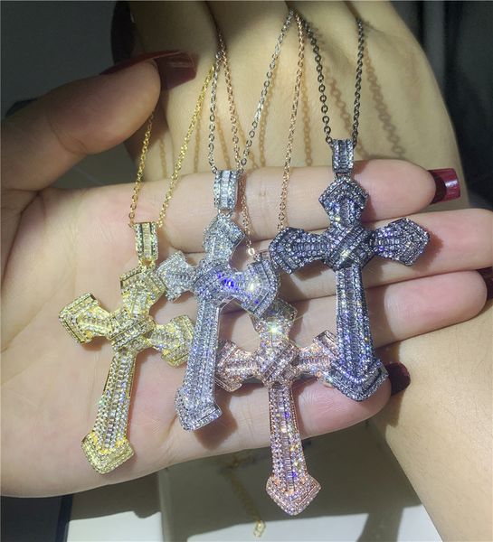 

luxury big cross pendants diamond 925 sterling silver wedding pendant with necklace for women men party jewelry