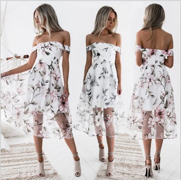 

new dresses for women in europe and the united states, printed organza dresses with a single neck and a midi skirt, Black;gray