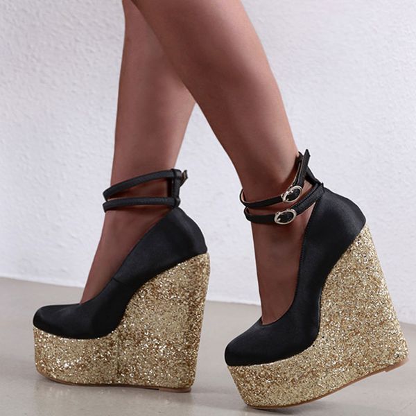 

sarairis new fashion super high heels shoes woman pumps female buckle strap platform ins pumps women shoes, Black