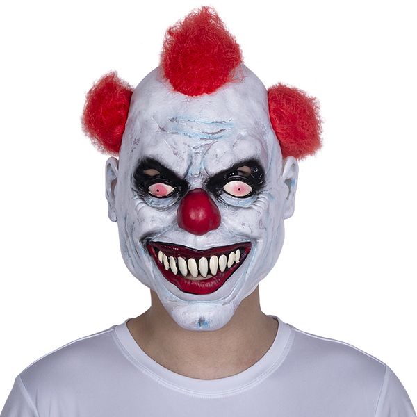 

joker crazy creepy scary halloween clown mask - sinister smile red hair latex mask ing