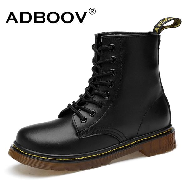 

adboov new pu leather ankle boots women fall winter flat platform shoes plus size 35-42 martins boots zip motorcycle booties, Black