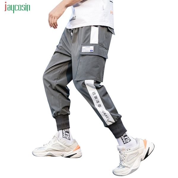 

jaycosin men streetwear cargo pants casual slacks men plus size straight trousers male fashion summer letter print regular pants, Black