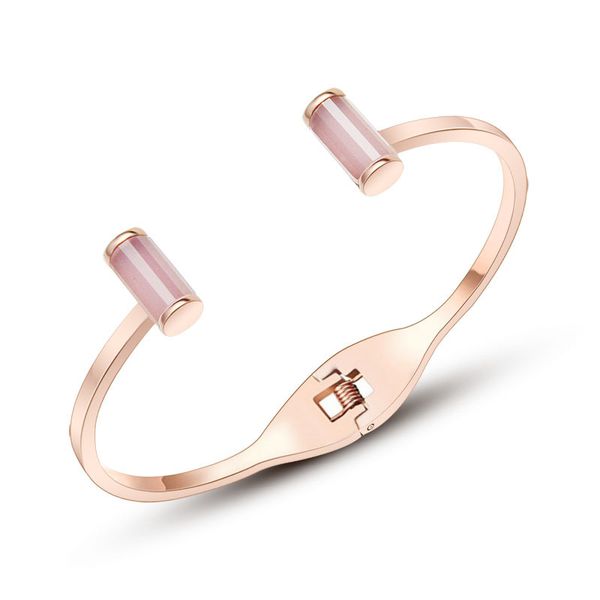 

korean style black crystal stone open bangle stainless steel for women girl birthday gifts