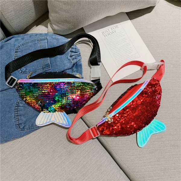 

2020 new kids girls fashion tail sequin waist bag single shoulder chest bag mobile waist packs
