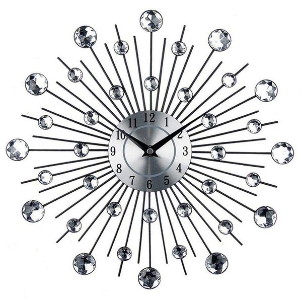 

vintage metal art crystal sunburst wall clock luxury diamond large morden wall clock design home decor
