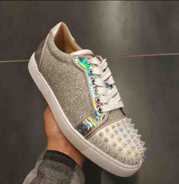 

мода красной подошвой мужская обувь шипованных шипы flat кроссовки блеск натуральная кожа партии любителей пара случайных тренеров pik pik r, Black