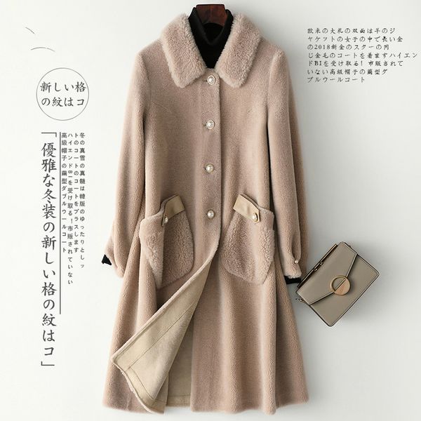 

autumn winter coat women clothes 2020 real fur coat female 100% wool jacket korean sheep shearling suede lining zt3985, Black