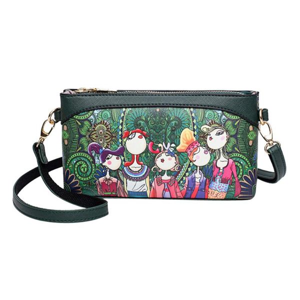 

women leisure forest girls pattern printing zipper single shoulder bag simple unique personality leather graffiti clutch