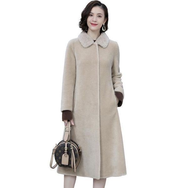 

real wool fur coat women winter coats female natural sheep shearing long jackets casual warm lamb fur overcoat abrigo mujer n20, Black