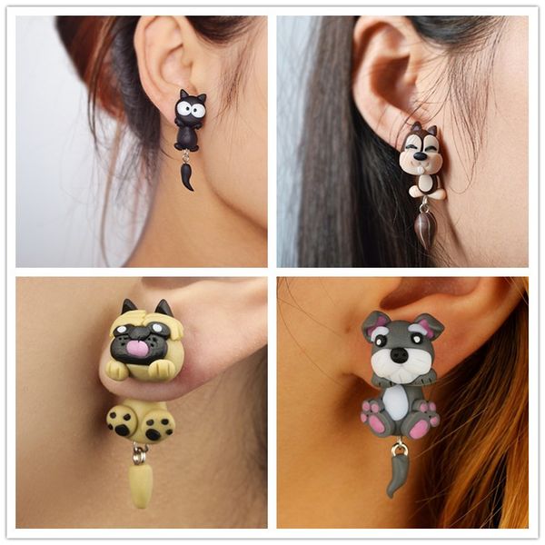 

tocona trendy lovely 3d cartoon animal penguin drop earrings for women girls handmade polymer clay character earrings jewelry, Silver