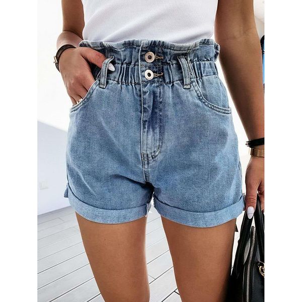 

women's jeans plus size women high waist denim shorts summer ruffle slim short pants woman casual jean fashion streetwear sj6352y, Blue