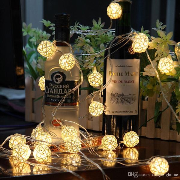 

meter 40 pcs handmade ranttan ball led string light by 3pcs aa battery ,fairy party light wedding christmas decoration