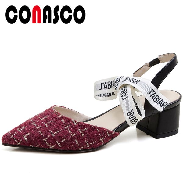 

conasco summer new arrival women sandals pumps butterfly-knot gingham elegant sweet wedding party casual thick heels shoes woman, Black