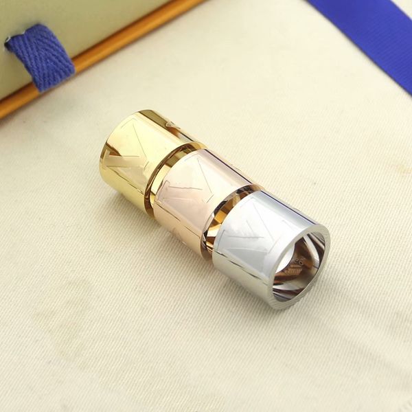 

new arrive fashion men lady titanium steel engrave v letter four leaf flower wedding engagement 18k gold plated wide rings 3 color size6-9, Slivery;golden