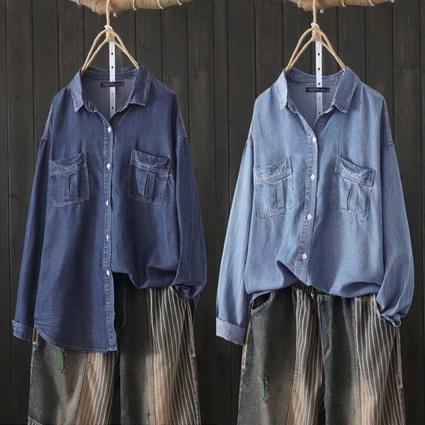 

zanzea women and blouses ladies office work shirts casual loose long sleeve denim blue lapel tunic blusas plus size, White