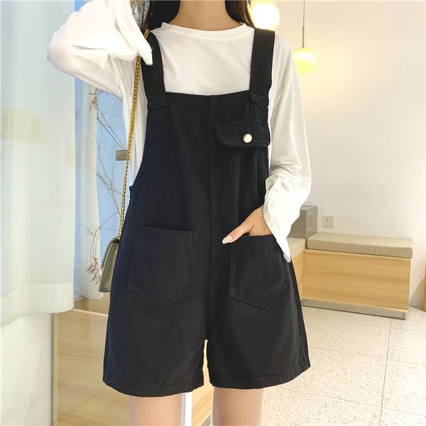 

g1158 2019 new women summer fashion big size loose wide leg show slim denim jumpsuit shorts wholesale, Black;white