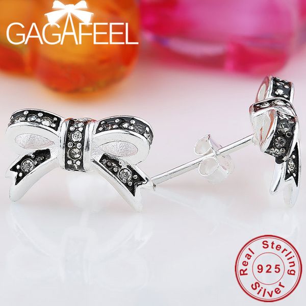 

gagafeel cute bowknot earrings 925 sterling silver stud earrings for women girls wholesale christmas gift, Golden;silver