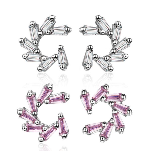 

925 sterling silver elegant shine cubic zirconia snowflake lady stud earrings wholesale jewelry for women birthday gift, Golden;silver