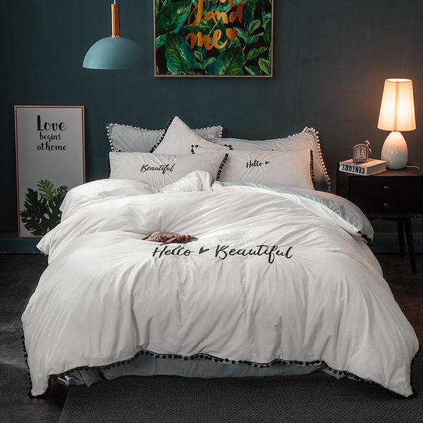 Cute Princess Style White Grey Purple Thick Fleece Bedding Set