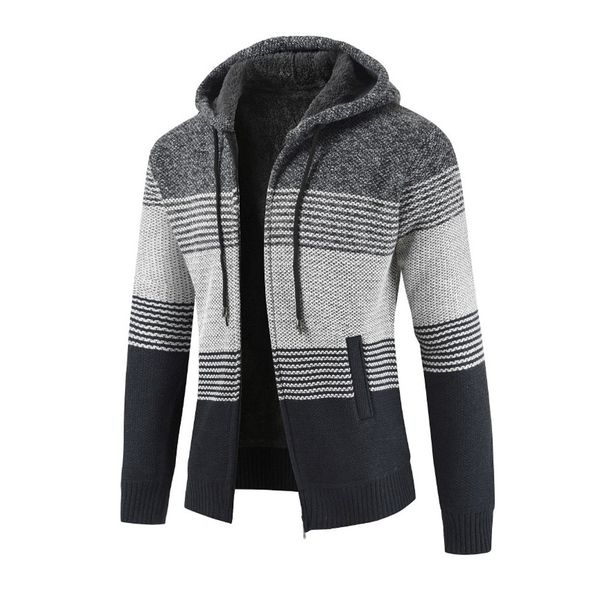 

stitching men hooded new 2019 autumn winter solid thicken outwear coat casual cardigans men sportswear big size, Black