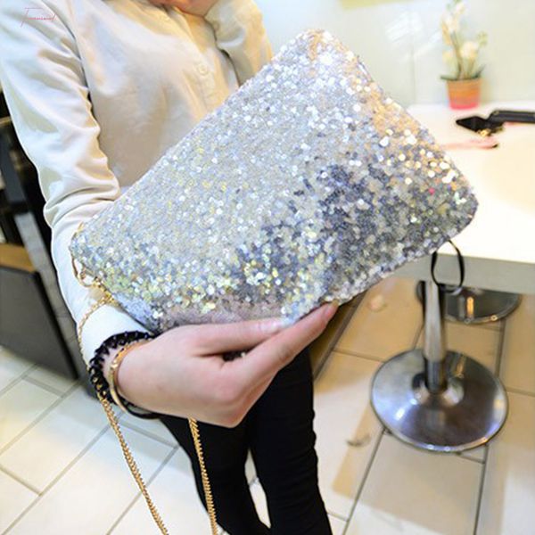 

large capacity club shoulder bag zipper detachable strap glitter evening party fashion sequins women