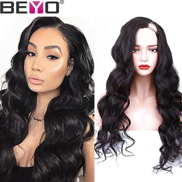 

u часть парик glueless человеческих волос парики для женщин бразильский body wave парик 10-24 дюймов 150/180 плотность natural color remy be, Black;brown