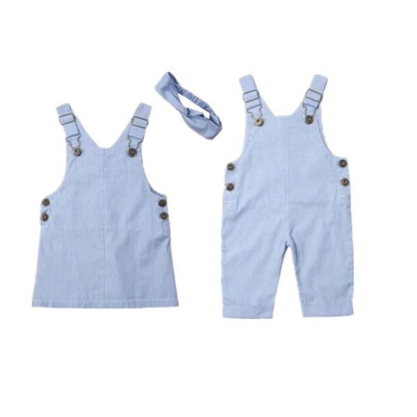 

baby girl clothes 2019 sister brother clothes toddler baby girl boy match clothes stripe bib pants overalls suspender dress, Blue