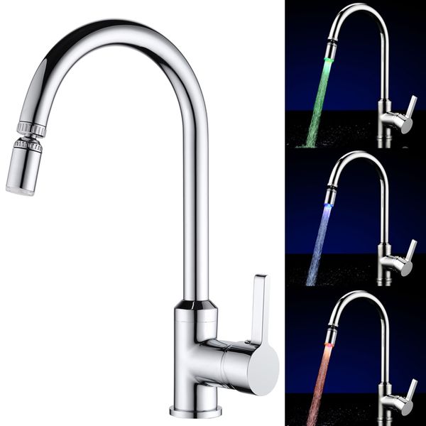 

360Â°led faucet temperature sensor kitchen led light 58*24mm water faucets tap heads rgb glow shower stream bathroom 7 color change drop ship