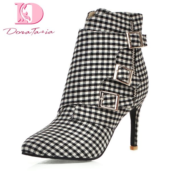 

doratasia 2020 large size 31-48 dropship party winter shoes women boots high heel pointed toe ankle boots woman shoes, Black