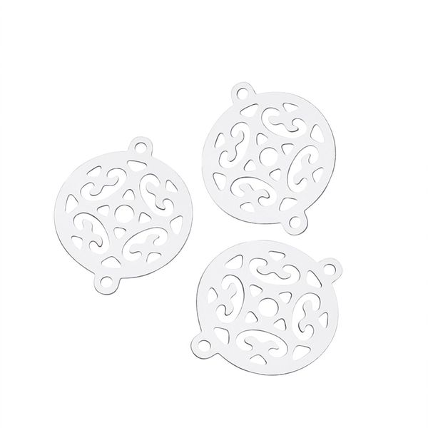 

pandahall 20pc 19x15x0.2mm flat round 202 stainless steel filigree links connectors for jewelry bracelet necklace accessories, Blue;slivery