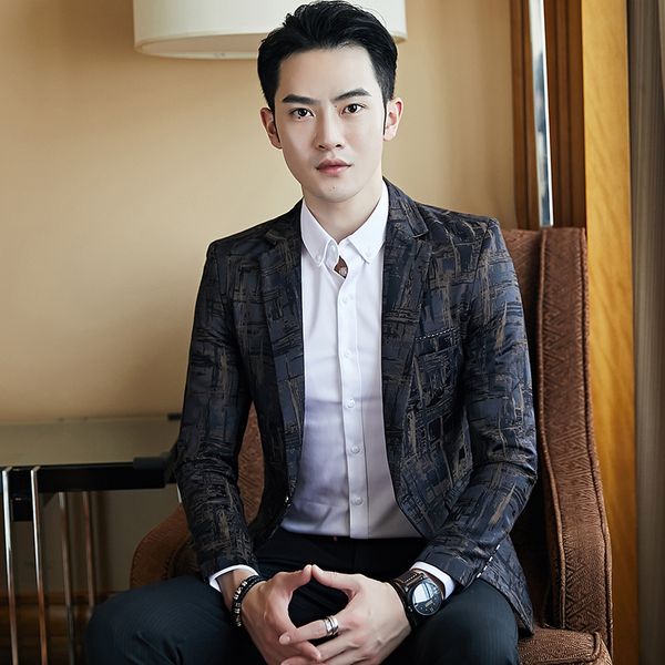 

2019 new men small suit nightclub korean version of single fashion suit jacket men's tide, White;black