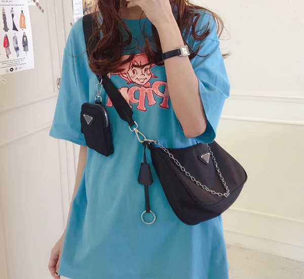 

fashion messenger bag female all-match bag nylon one shoulder small cute cross body cute black chain 25r