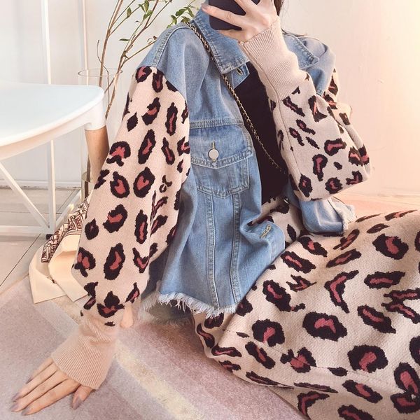 

mevgo2019 new woman denim leopard jacket + leopard skirt two piece set autumn winter fashion jeans coat suit warm hd2602, White