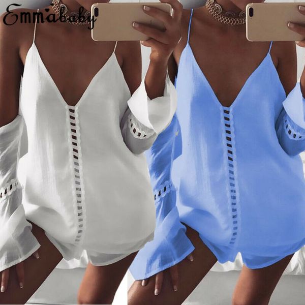 

women's lace off shoulder women's v-neck chiffon t-shirt 6-18, White