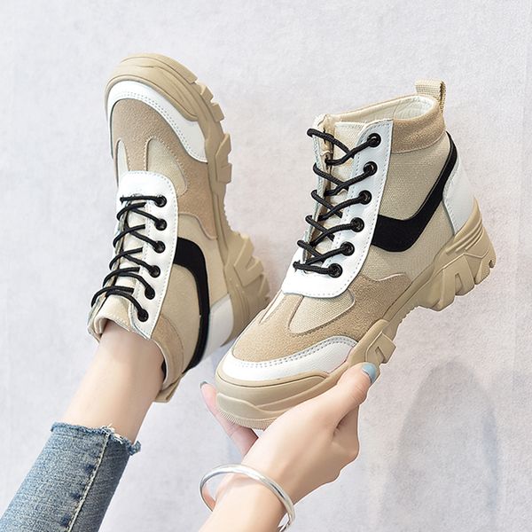 

round toe shoes women's short boot fashion boots woman booties ladies lace up flat heel mid-calf punk 2019 autumn mid calf rubbe, Black