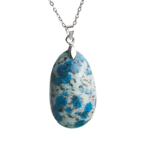 

natural k2 jasper granite azurite gemstone crystal water drop bead necklace natural stone pendant woman men 34*24*10mm, Silver