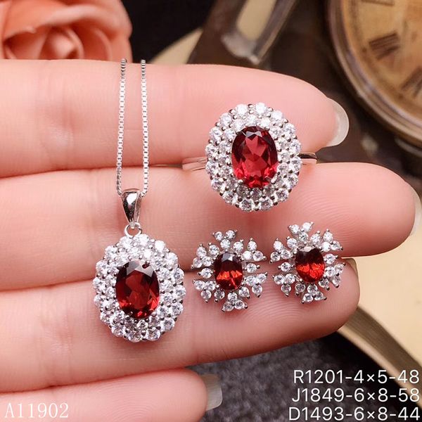 

kjjeaxcmy boutique jewels 925 sterling silver inlaid natural gemstone garnet ladies ring necklace pendant earrings set support i, Black