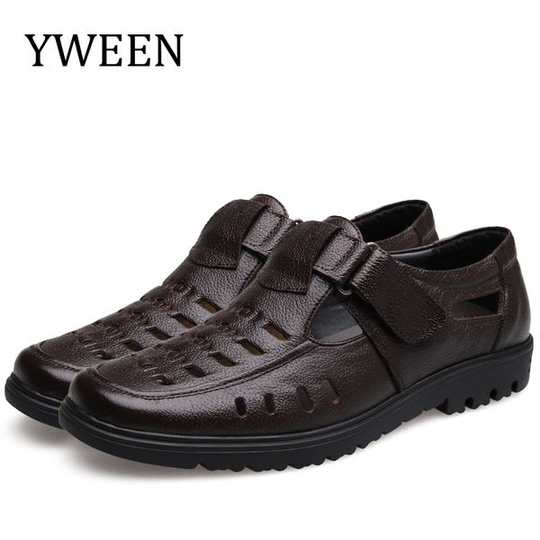 

yween wholesale mens sandals quality leather sandals men outdoor casual shoes men leather sandals for men beach shoes t200420, Black