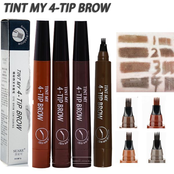 

long lasting eyebrow pencil waterproof fork tip eyebrow tattoo pen 4 head fine sketch liquid enhancer dye tint pen