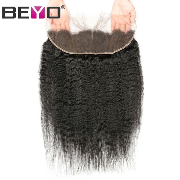 

beyo kinky прямая фронтальная 13x4 уха до уха кружева frontals с ребенком волос человеческих волос закрытие бразильские волосы free три сред, Black