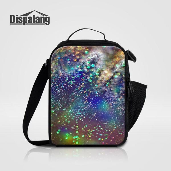

colorful space nebula thermal lunch cooler bag lunch carry storage bag for travel insulated picnic for children school, Blue;pink