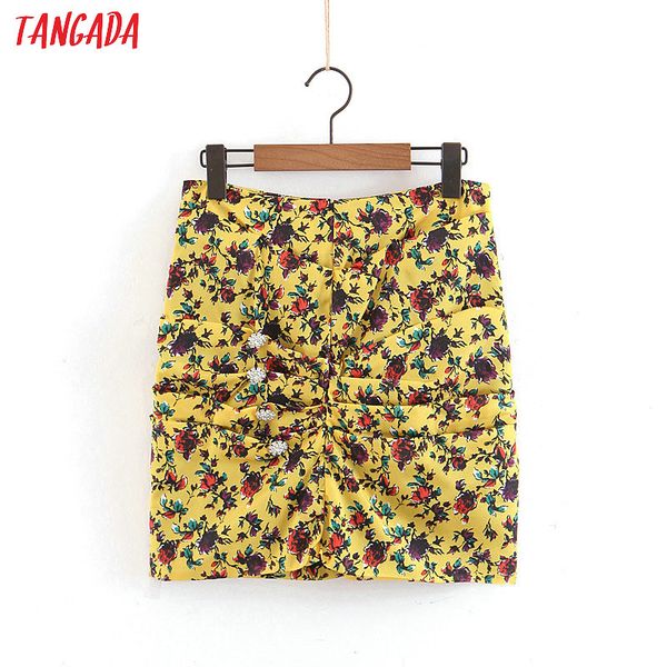 

tangada sweet yellow print skirt diamond button womens female summer short mini skirts ladies ruffles brand chic skirts sl277, Black