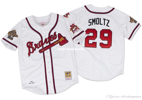 

john smoltz atlanta #29 mitchell & ness retro 1995 button up jersey, Black;blue