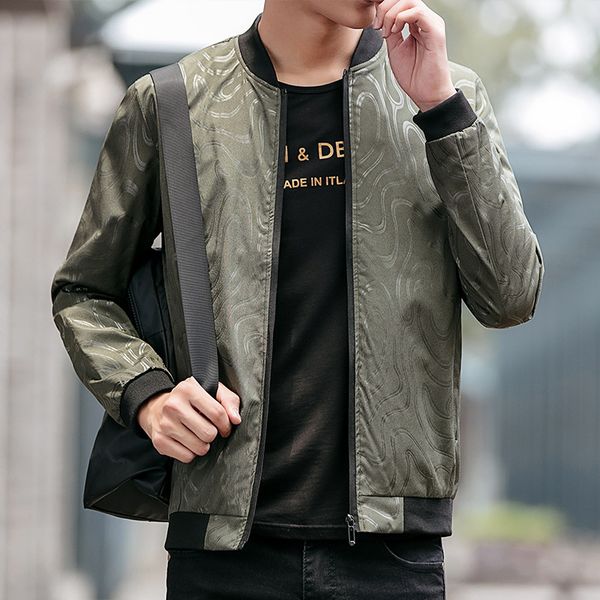 

men waterweed pattern male coats bomber mens casual windbreaker jacket brand business outwear side zip pockets jacket, Black;brown