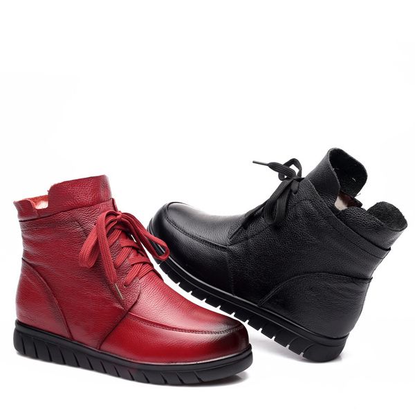 

women's shoes fashion new cotton shoes winter warm plus velvet flat middle-aged cotton boots leather wool short bootswomen, Black